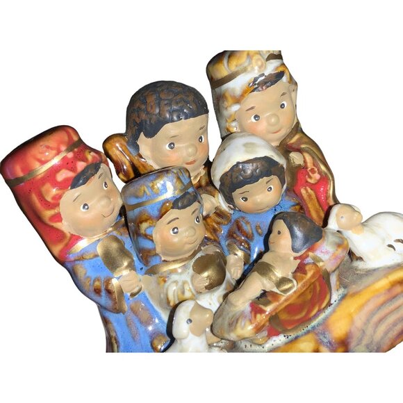 Handcrafted Small Ceramic Nativity Scene Figurine w/ Adorable Characters & Sheep - Picture 14 of 16
